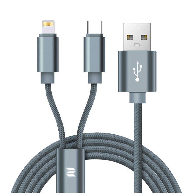 ROCK SPACE数据线二合一苹果/Type-c手机充电线一拖二小米vivo华为荣耀oppo [一拖二]