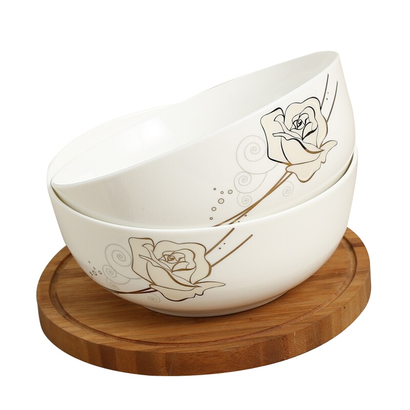 SKYTOP斯凯绨 陶瓷超大面碗骨瓷饭碗汤碗2件装 7英寸永恒玫瑰