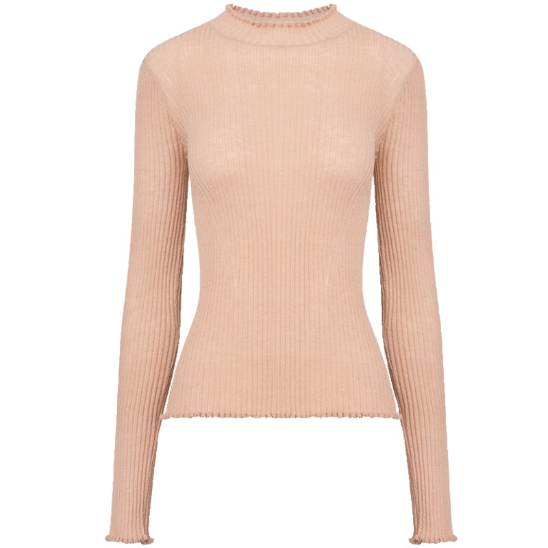 鄂尔多斯ERDOS 圆领抽条纯色百搭长袖套衫简约舒适女士针织衫/毛衣