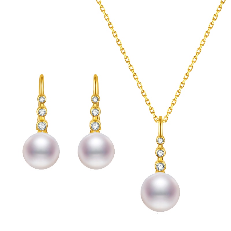 鑫万福 银925精工镶嵌淡水珍珠吊坠/珍珠耳环/珍珠套装