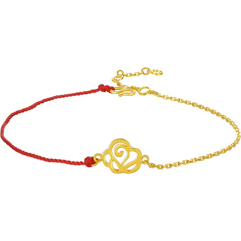 周大生黄金手链女新款正品足金转运珠红绳黄金花型转运珠女送礼