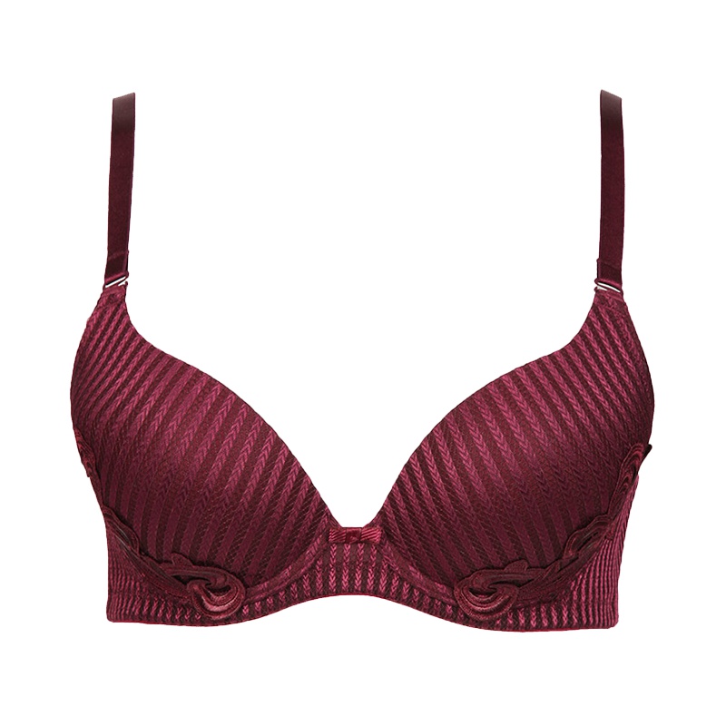古今3/4上薄下厚进口面料深V红色本命年聚拢文胸罩内衣女0E880