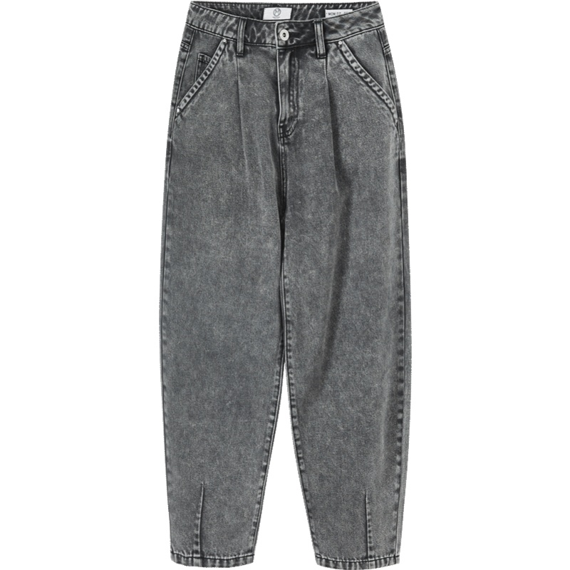 [1件5折价:60]美特斯邦威高腰牛仔裤女宽松小脚新款秋季彩色女士牛仔九分裤