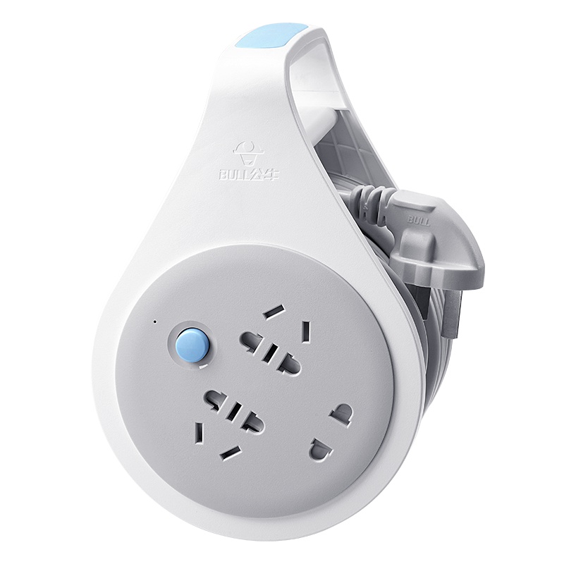 公牛(BULL )GN-801灰白色全长5米卷线盘三位插孔总控开关家用工程接线移动电缆电线盘插座/接线板/排插/拖线板