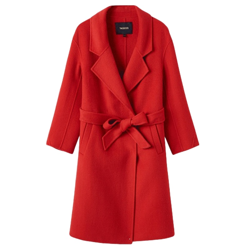 拉夏贝尔女装秋冬季新款韩版过膝学生双面羊毛呢大衣