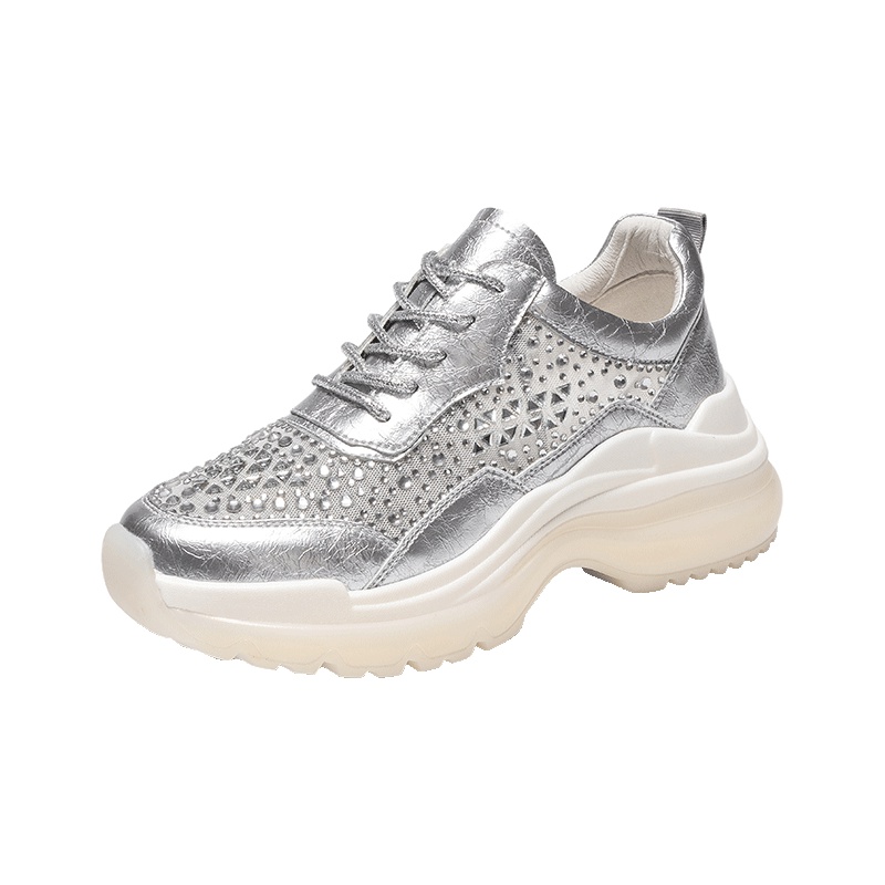 马克华菲女鞋老爹鞋女2019夏季新款ins网红网面水钻厚底增高休闲运动鞋女