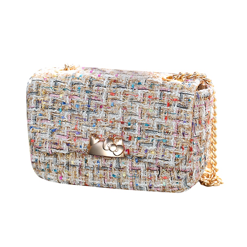 HELLO KITTY 毛呢格子系列hellokitty翻盖链条单肩斜挎包