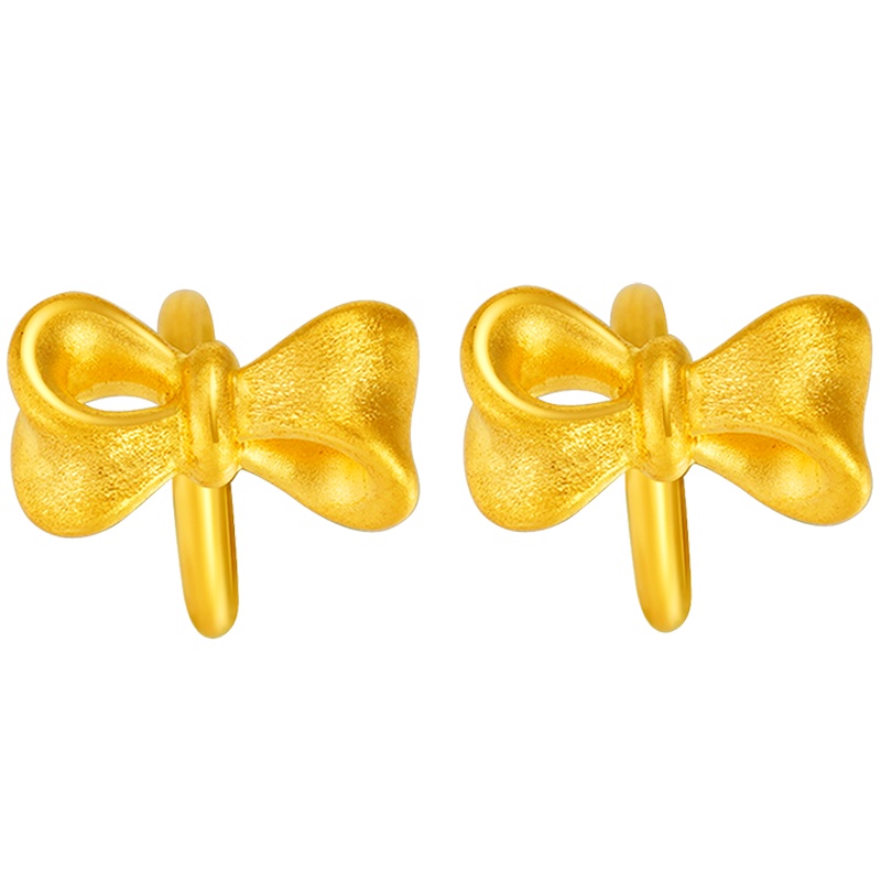 金一国囍足金3D硬金可爱蝴蝶节耳饰女士黄金耳钉纯金礼送女友(定价) ACF002