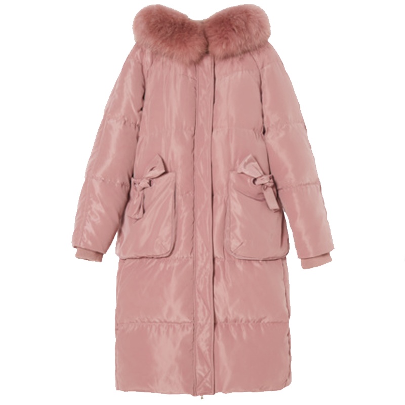 专柜同款Y拉贝缇羽绒服女中长款拉夏贝尔2019冬季新款过膝加厚大毛领外套60009232