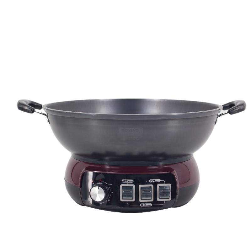 格丽诺(GOVEV )B6 34CM 电炒锅旋钮定时多功能电蒸锅家用大容量铸铁电炒蒸煮一体炒菜电火锅