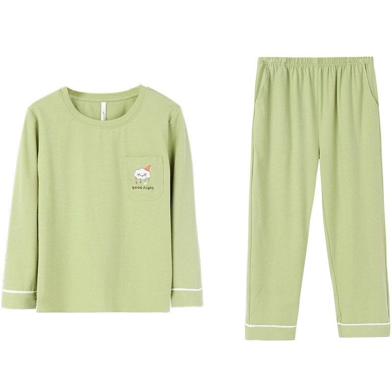 安之伴睡衣女童可爱刺绣宽松圆领套装棉质素色长袖可外穿童装 深紫红 110