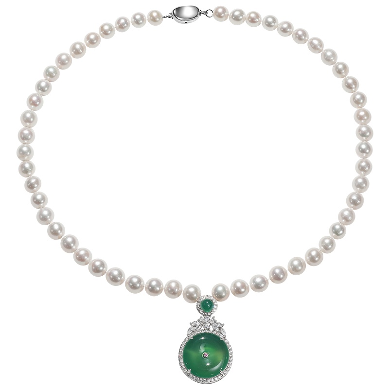 佰色传情强光泽淡水珍珠项链纯银玛瑙吊坠妈妈婆婆款母亲节礼物女大气优雅