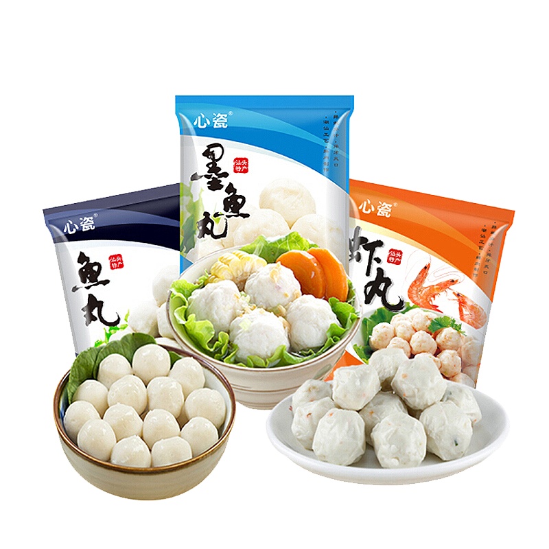 心瓷 潮汕手打鱼丸墨鱼丸虾丸组合250g*3