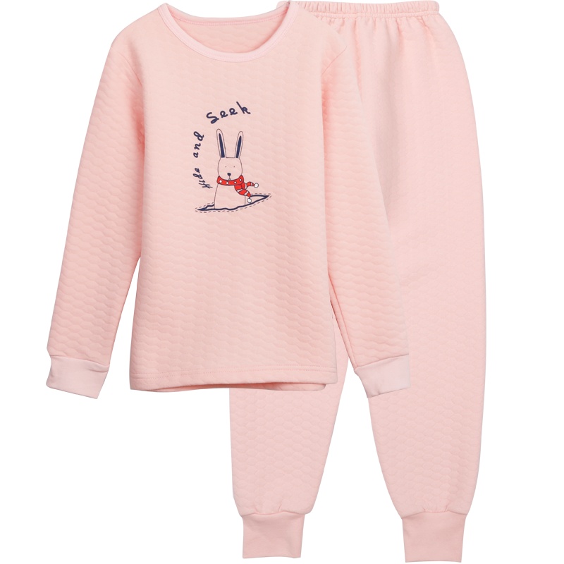 红豆儿童保暖内衣套装加厚款中大童女童秋衣秋裤套装女童三层夹棉空气层循环锁温内衣套