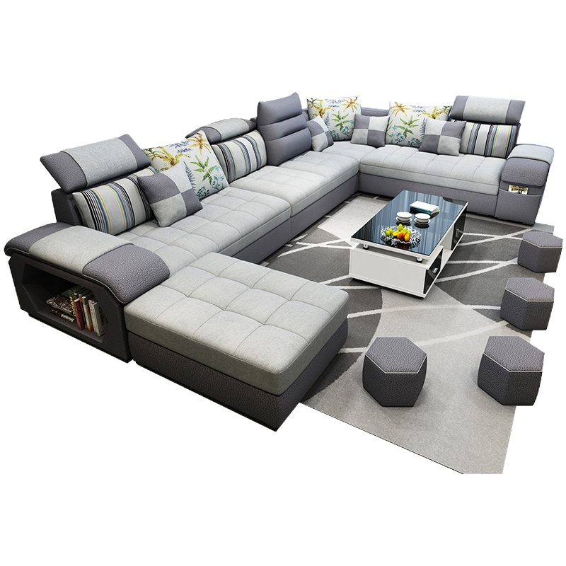 简约现代布艺沙发大小户型客厅家具整装组合可拆洗转角贵妃位三人位布沙发带储物多功能三人沙发