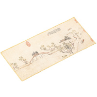 領藝 优选棉麻吸水茶巾茶道配件灰色桌布抹布复古中式百搭茶垫 彩绘柔方茶巾2条装(瑞鹤图+玉带桥)