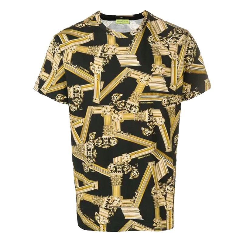 VERSACE 范思哲 奢侈品 19新款男士棉质巴洛克花纹圆领短袖T恤 B3GTB7R0 S0503 899