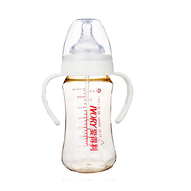 爱得利IVORY奶瓶宽口径PPSU自动奶瓶宝宝防胀气奶瓶带吸管手柄Y1041 240ml