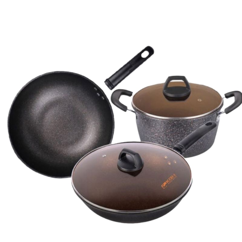 康巴赫(KBH)锅具套装不粘锅套装麦饭石色锅具厨具套装三件套