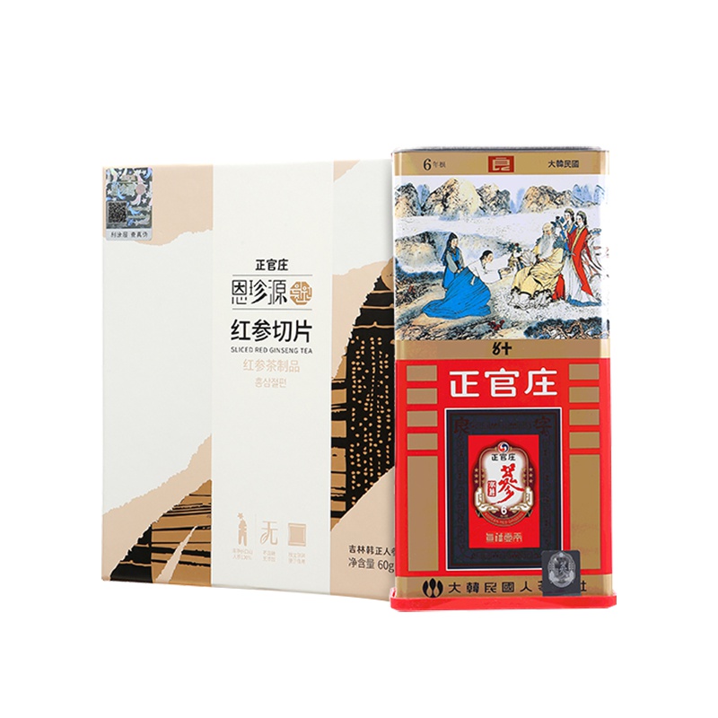 恩珍源东北参红参切片60g+正官庄高丽参红参良参50支37.5g组合装 切片参 (Korean Red Ginseng)