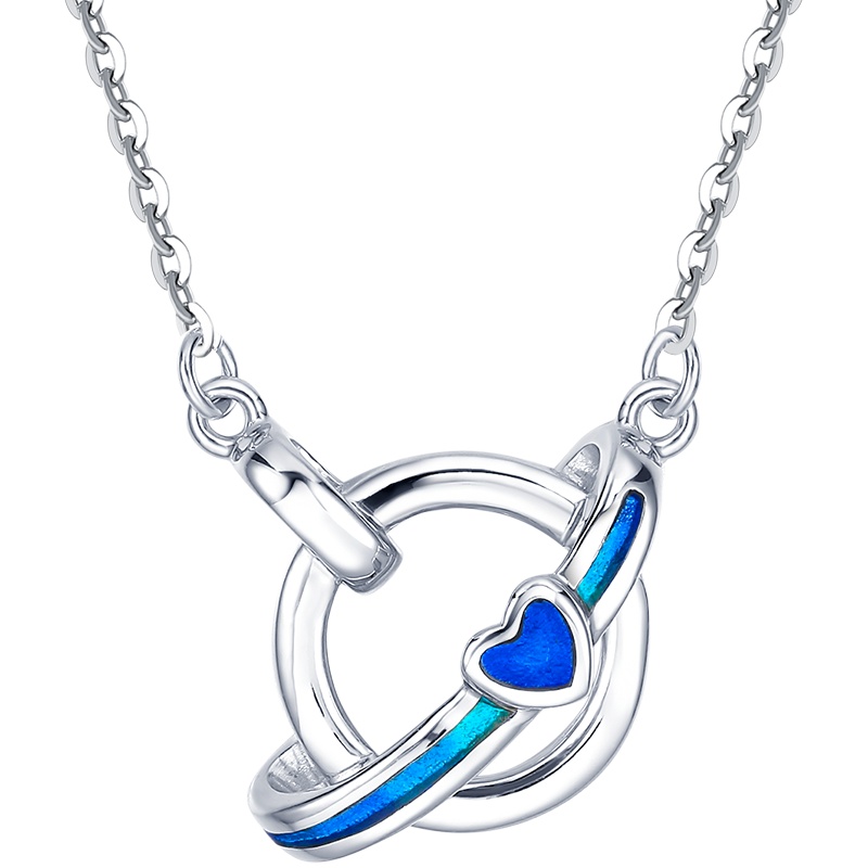 周大生Pt950铂金项链女蓝色珐琅爱心星球套链女款锁骨项坠项链