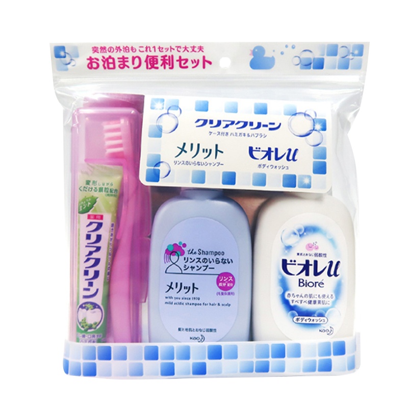 KAO花王旅行小套装 (洗发水80ml,沐浴露90ml,牙膏17g,牙刷1支)柔顺 洗护套装