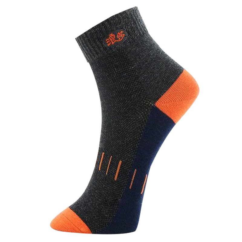 浪莎 男士纯棉短袜 刺绣袜子 中筒运动袜6双