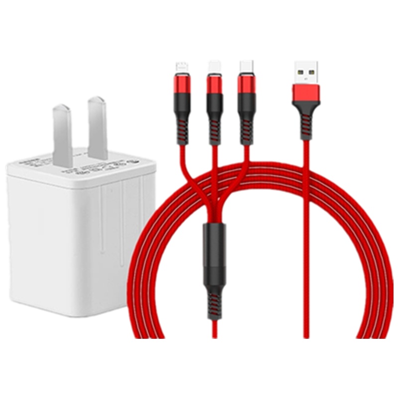 VIPin 双USB充电器一拖三充电线苹果安卓type-c通用充电套装适用 华为 荣耀 小米