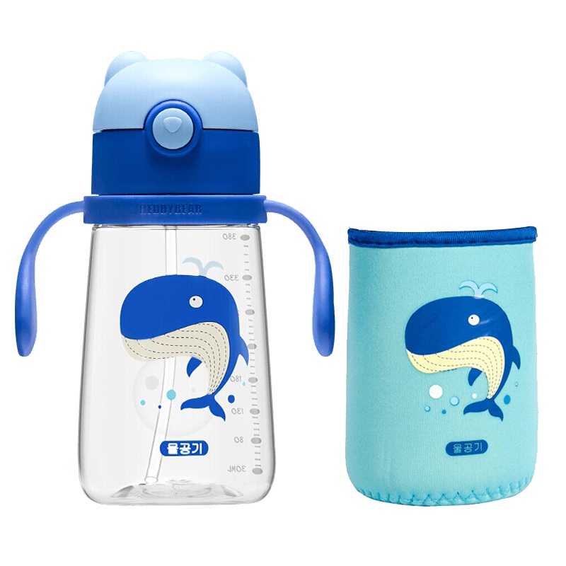 杯具熊儿童水杯幼儿园宝宝防漏吸管杯 儿童防摔防呛学饮杯 鸭嘴杯BEDDYBEAR鲸鱼学饮杯