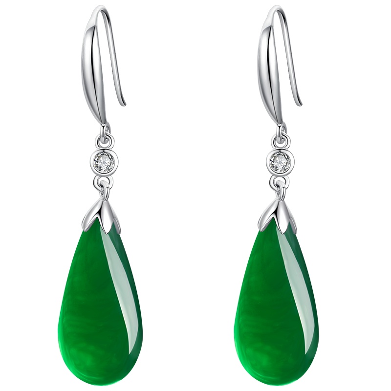佰色传情复古感耳环2020新款纯银玉髓耳坠气质长款绿玛瑙耳饰