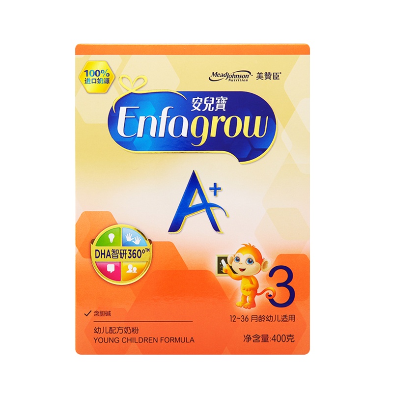 美赞臣(MeadJohnson) 安儿宝A+幼儿配方奶粉 3段400克盒装 进口奶源(1-3岁幼儿适用)