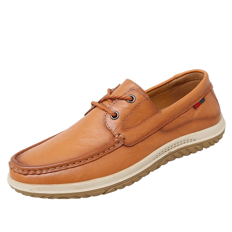 YIBULUOTUO男鞋2021新款秋季真皮休闲皮鞋男透气软底防滑黑色系带商务休闲鞋