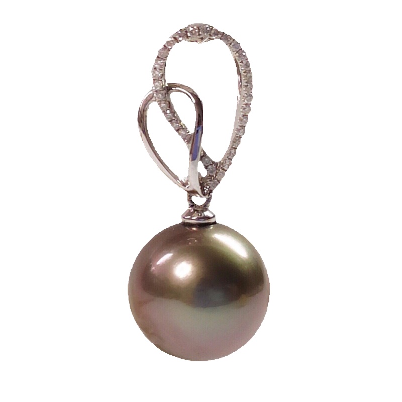 缘源珠宝 天然正圆大溪地黑珍珠吊坠 18K金镶钻石吊坠 女款 送证书 不含链