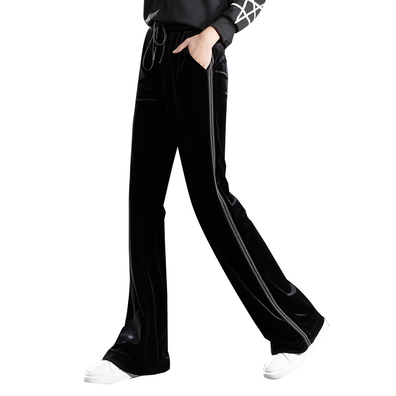 丝柏舍2019秋装女纯色修身高腰显瘦微喇叭长款休闲裤S93T4639K