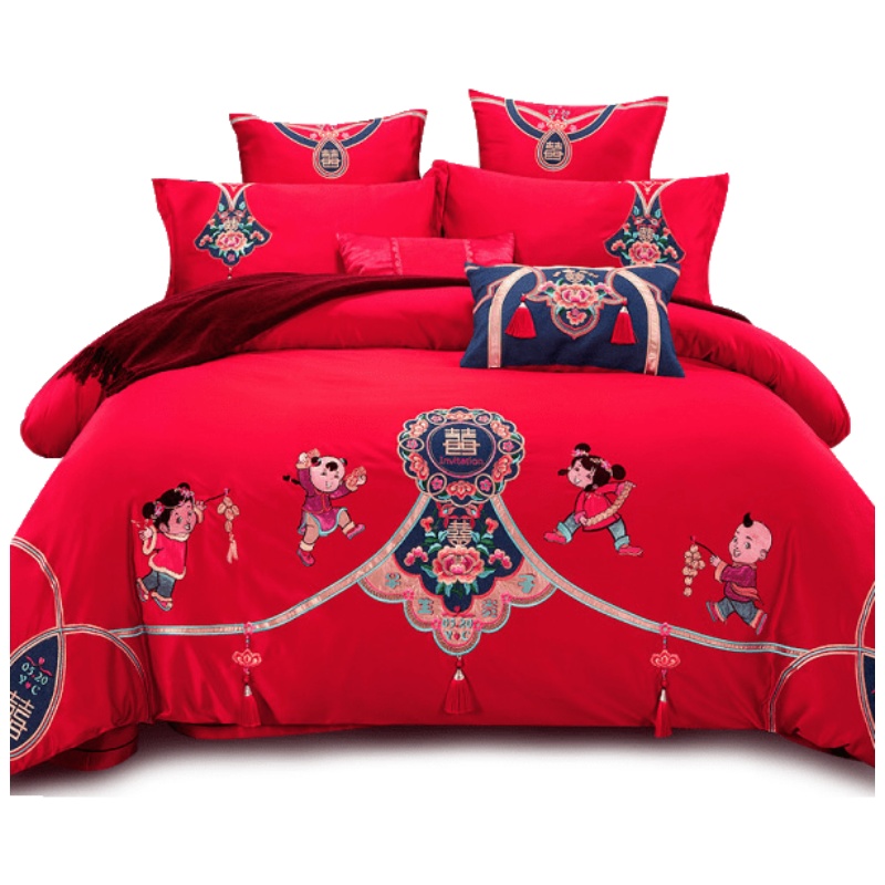 维科家纺婚庆多件套大红新婚床上用品结婚套件1.8米床单被套