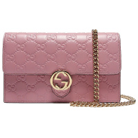 【海外直邮】GUCCI 古驰女士粉色牛皮金色互扣双G装饰单肩包斜挎包409340 CWC1G 5808
