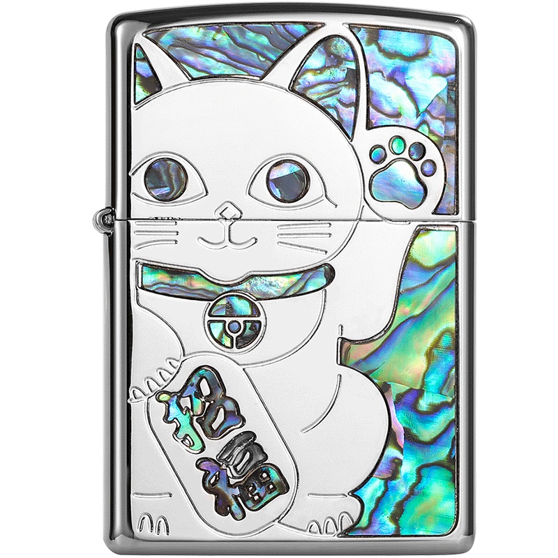 美国原装zippo打火机 彩贝镶嵌招福猫 礼物防风煤油打火机