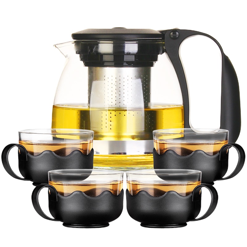 BTSM 玻璃茶具五件套装 加厚耐热玻璃大容量304不锈钢过滤茶壶冲茶器功夫茶杯礼盒整套