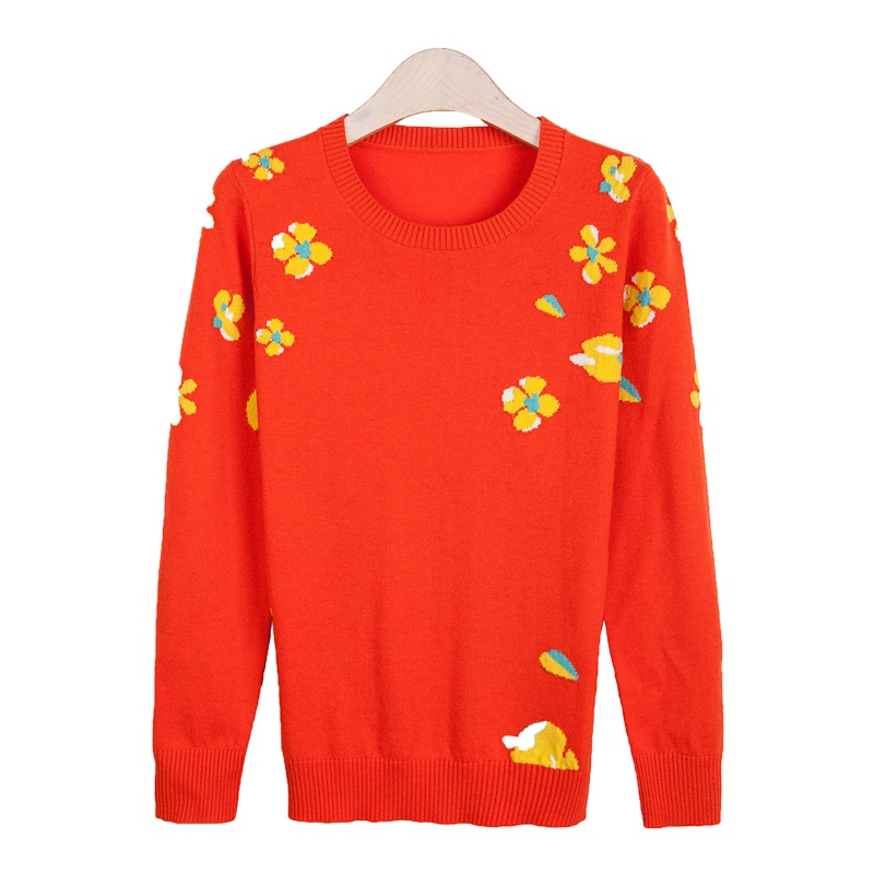 yaloo/雅鹿羊毛衫女新款圆领短款时尚简约印花100%羊毛针织毛衣x