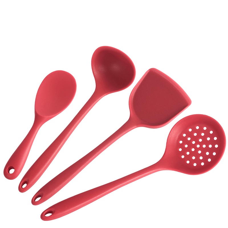 阳光飞歌 硅胶厨具套装 耐高温防烫不粘锅硅胶勺硅胶铲硅胶饭勺硅胶漏勺套装 4件套 红色