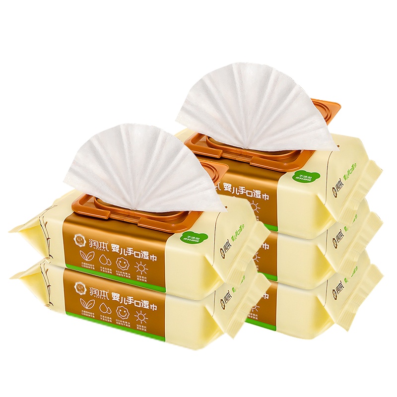 润本 母婴幼儿童婴儿手口带盖湿巾80抽*5包 宝宝专用棉柔湿纸巾