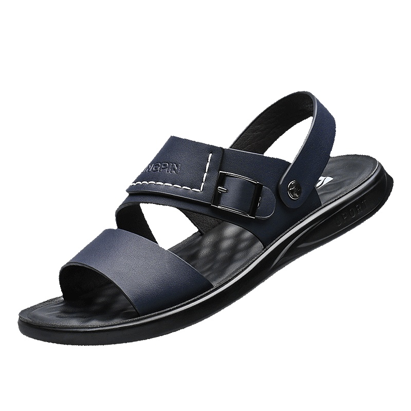 牧伦奴仕(MULUNUSHI)夏季凉鞋男士沙滩鞋时尚新款皮凉鞋透气耐磨凉拖鞋男二层牛皮(除牛反绒)两用男鞋潮黑56204