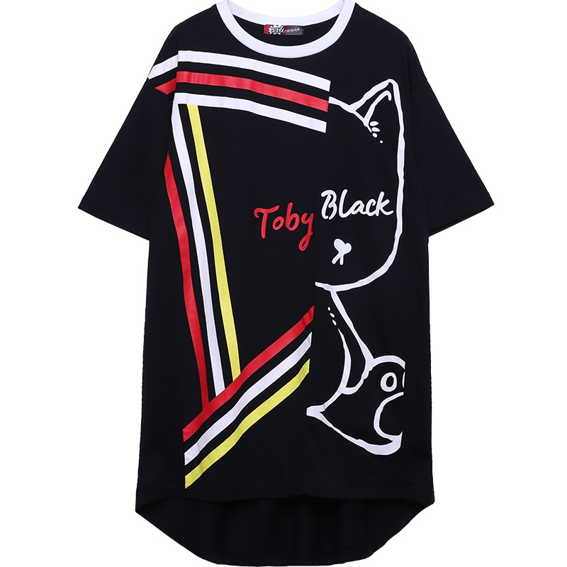 a02新款2020潮流街头风不规则印花宽松短袖T恤裙女DTU1B0541DR