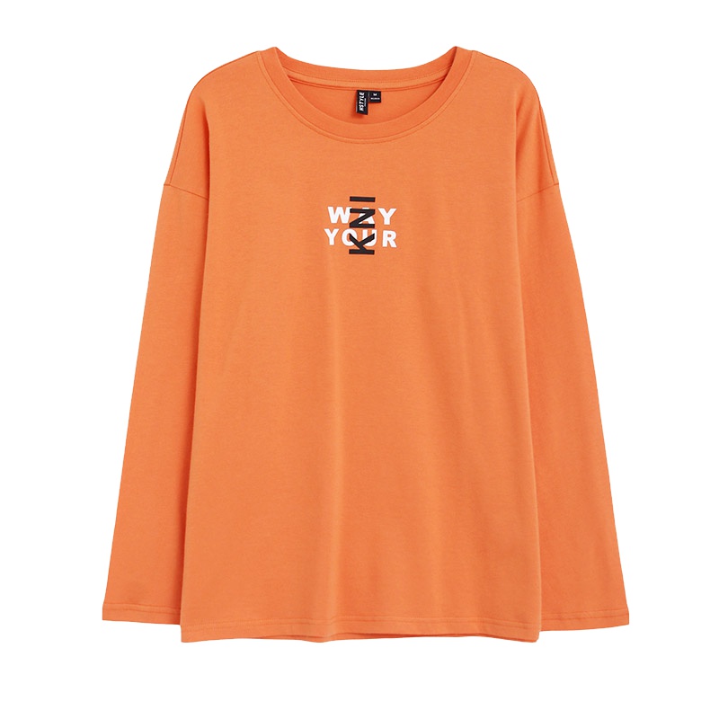 韩都衣舍2019秋装新款韩版宽松上衣纯棉潮长袖T恤女GE00132甦0629