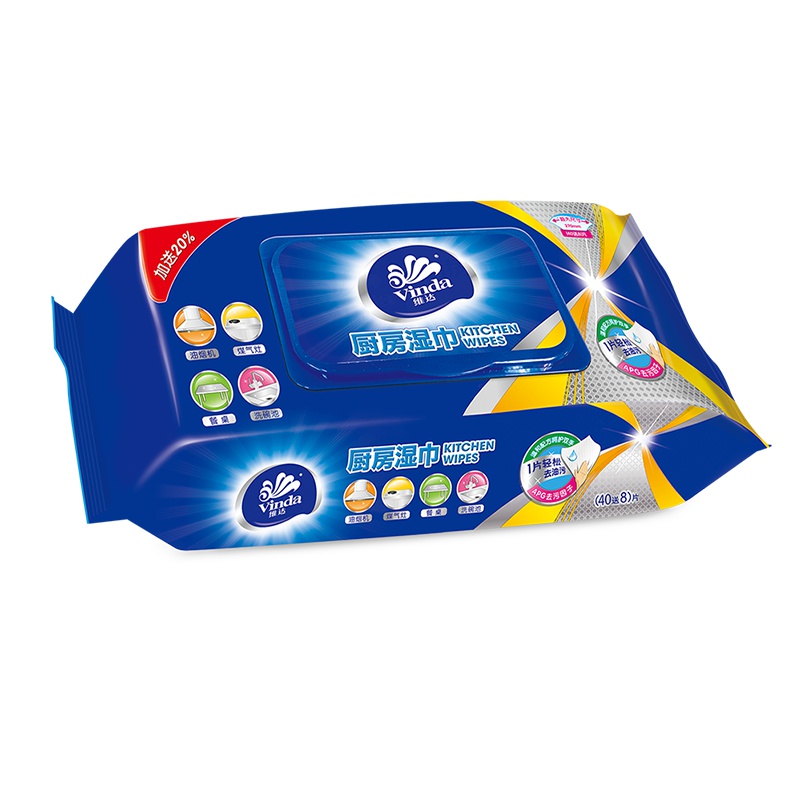 维达厨房湿巾48片*1包带盖去油污湿纸巾清洁纸厨房油烟机去油污
