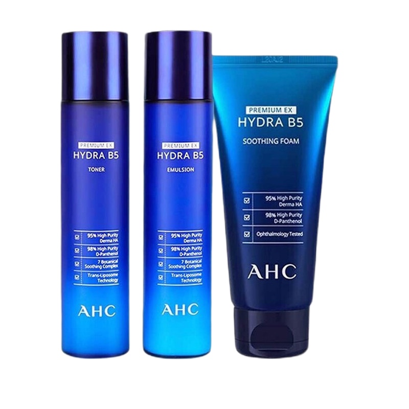 韩国AHC B5玻尿酸水乳补水保湿控油 男女士面部护肤套装礼盒 玻尿酸水乳洗面奶三件套