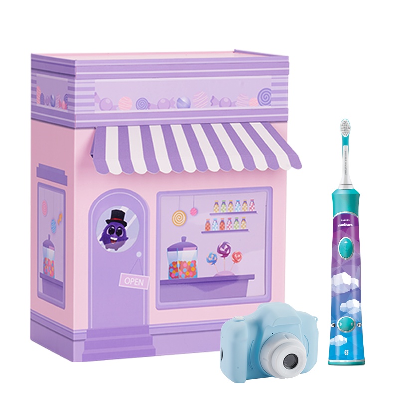 飞利浦(Philips)儿童电动牙刷 数码相机礼盒礼物 声波震动式牙刷 充电式31000转/分钟 HX6322/CBP