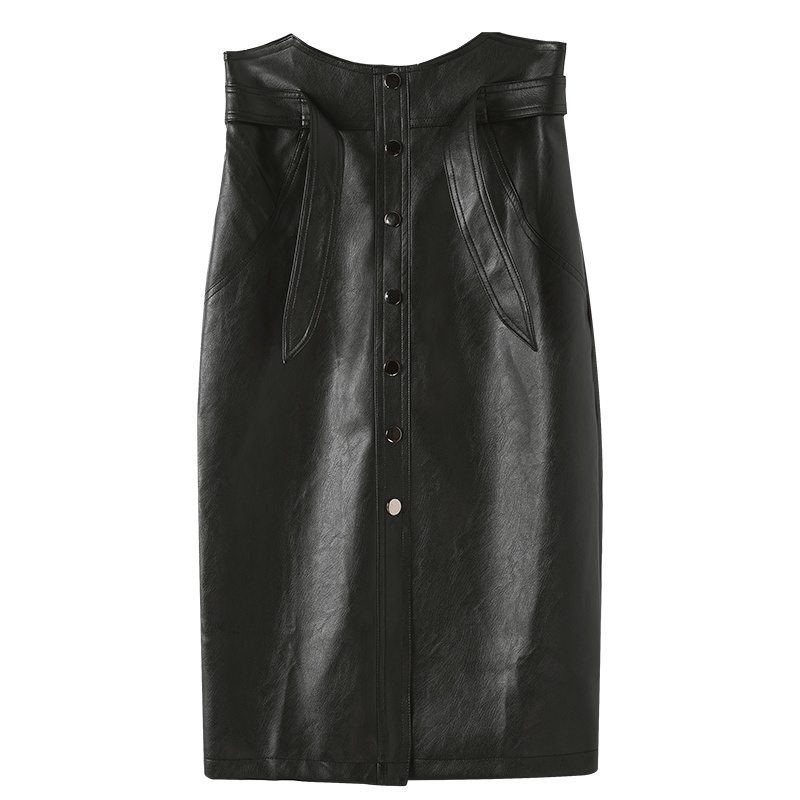 晚白2020秋冬新品通勤修身纯色高腰包臀裙皮裙配靴半裙半身裙女