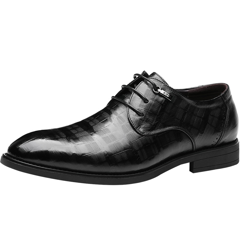 红蜻蜓男鞋秋季新款真皮商务正装皮鞋男尖头系带低帮英伦婚鞋