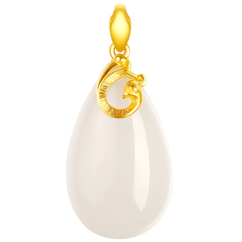 金一 足金 和田玉吊坠 凤仪 女士款(送银饰项链)(定价) ZJDZ063